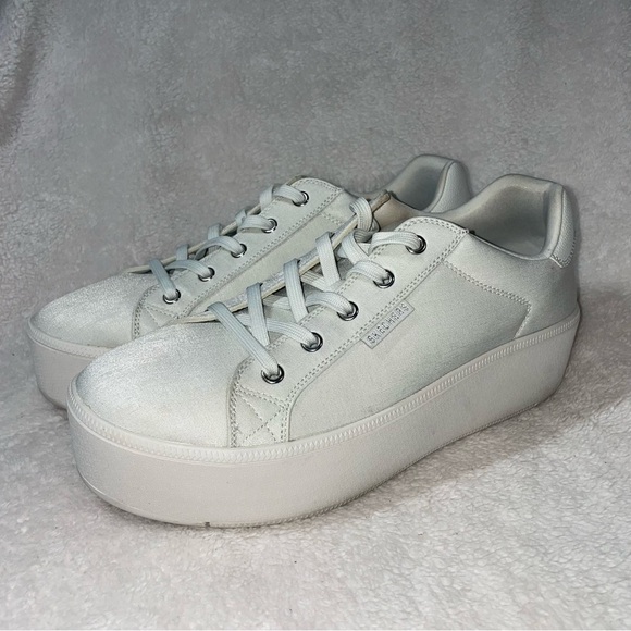 Skechers Plateau Vegan Chambray Lace Up Platform White Size 11 - Picture 4 of 14